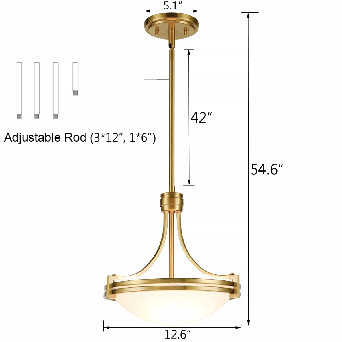 Modern Brass 2-Light Pendant Lighting Fixture Height Adjustable