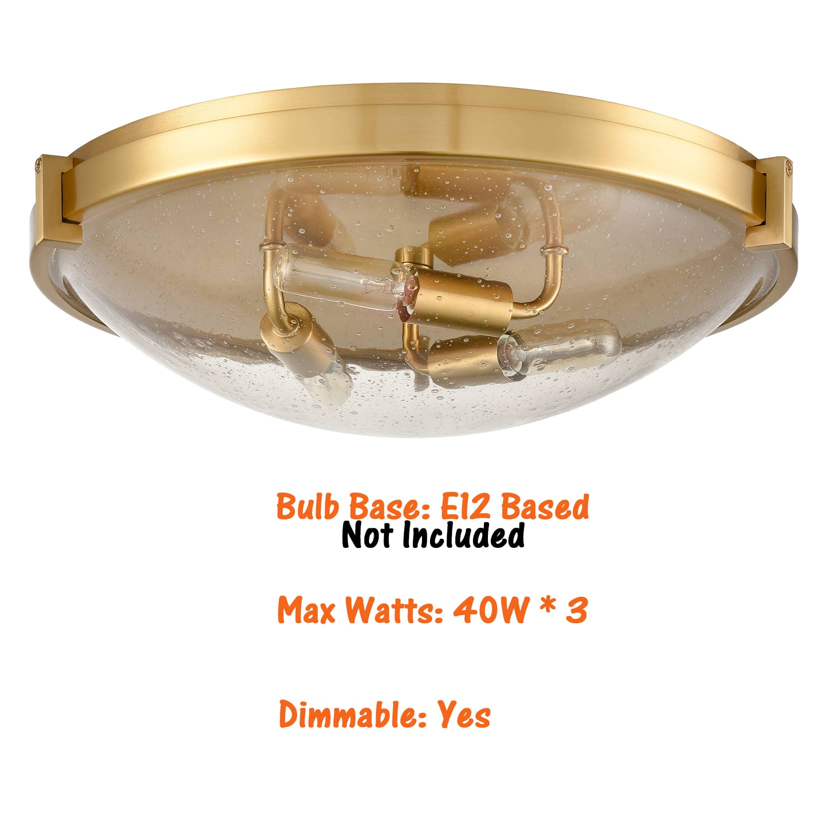Modern Brass Flush Mount Ceiling Light Seeded Glass Shade-3 Lights