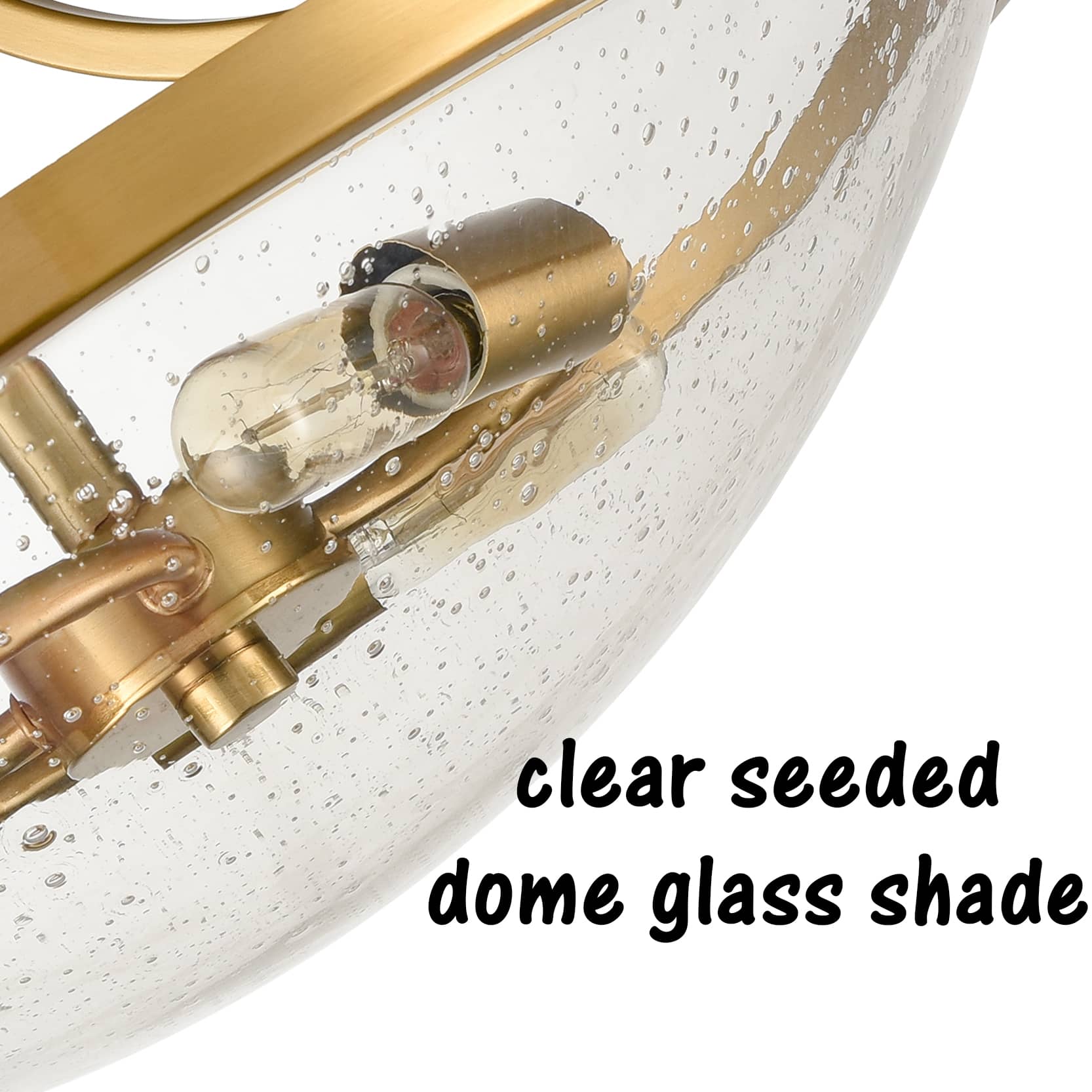 Modern Semi Flush Mount Ceiling Light Warm Brass Seeded Glass Shade