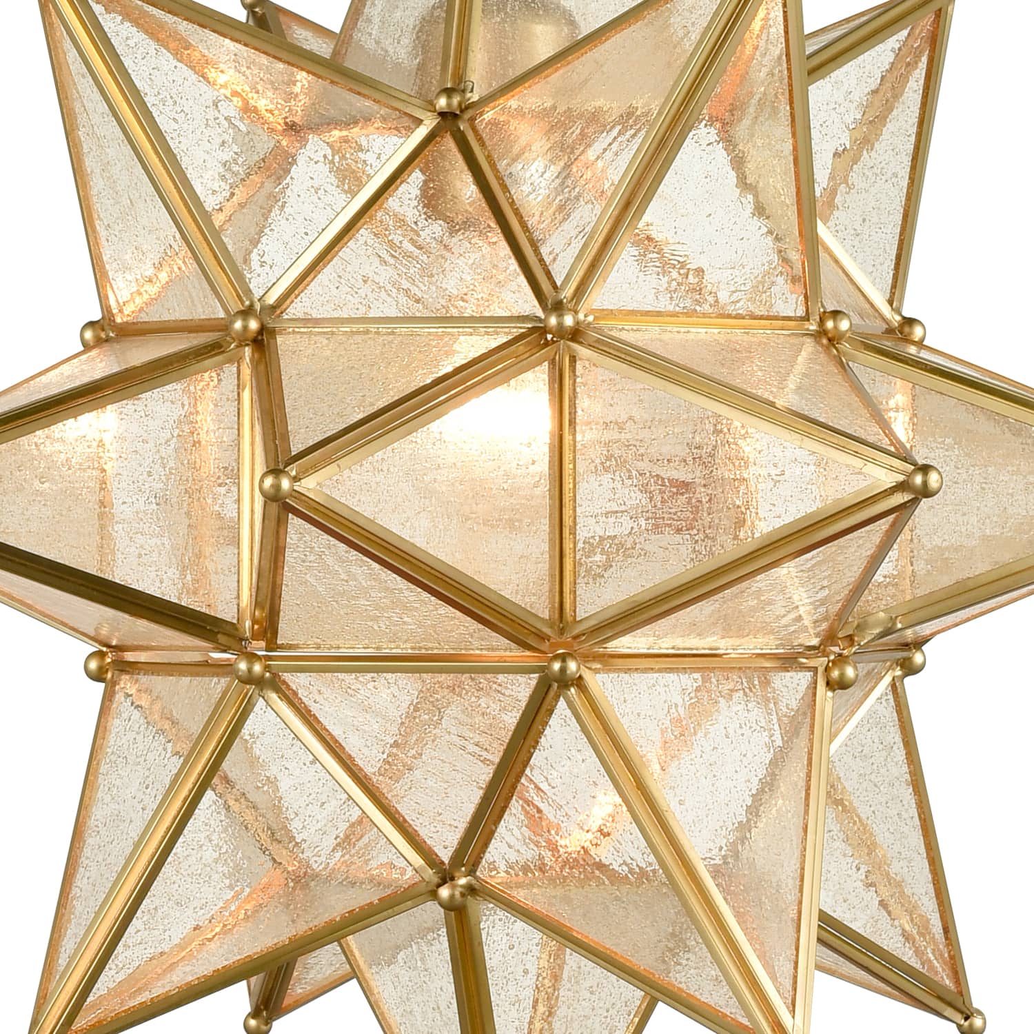 Moravian Star Pendant Chandelier Seeded Glass Gold Light 15 Inches