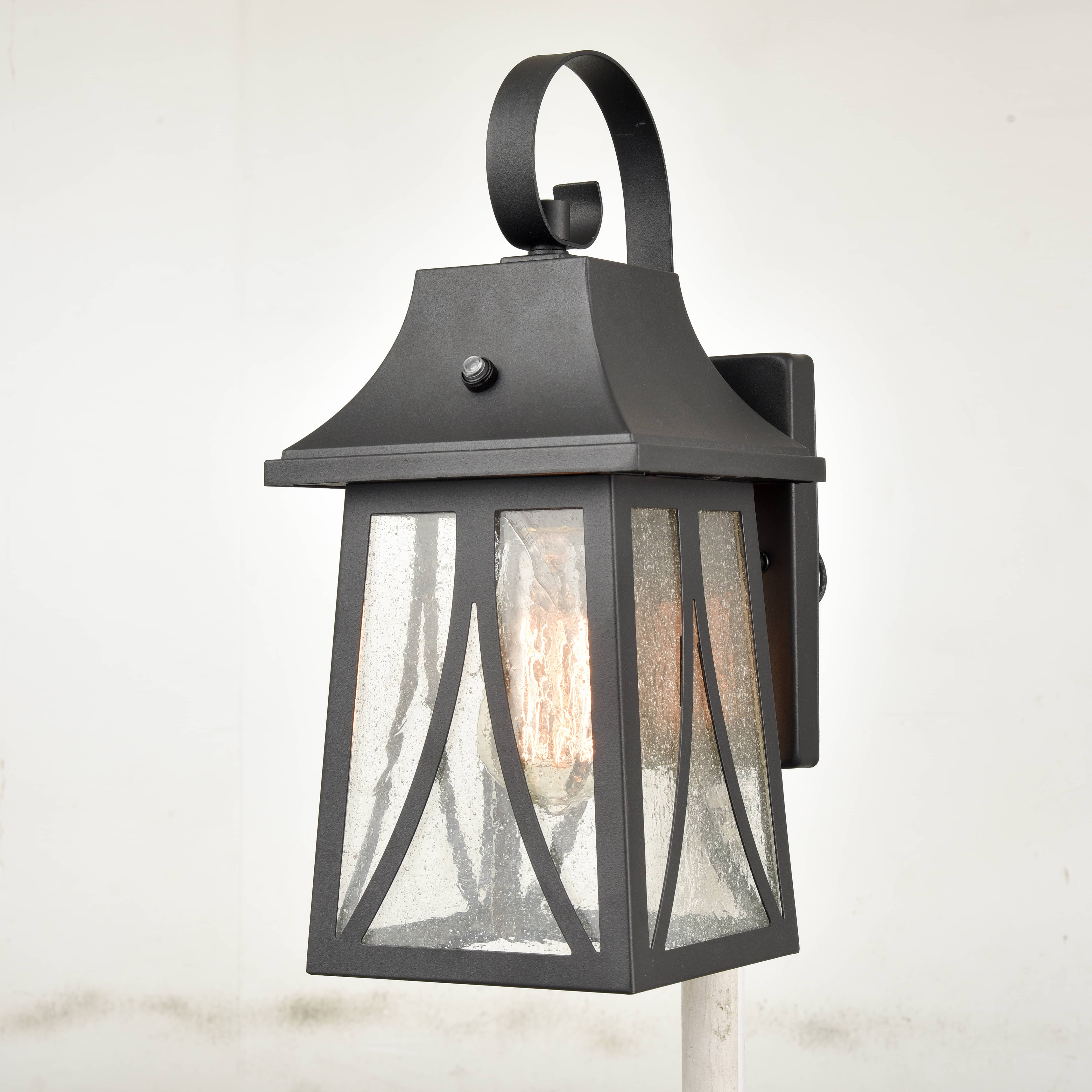 Outdoor Wall Lantern Black Finish with Seeded Glass Shade