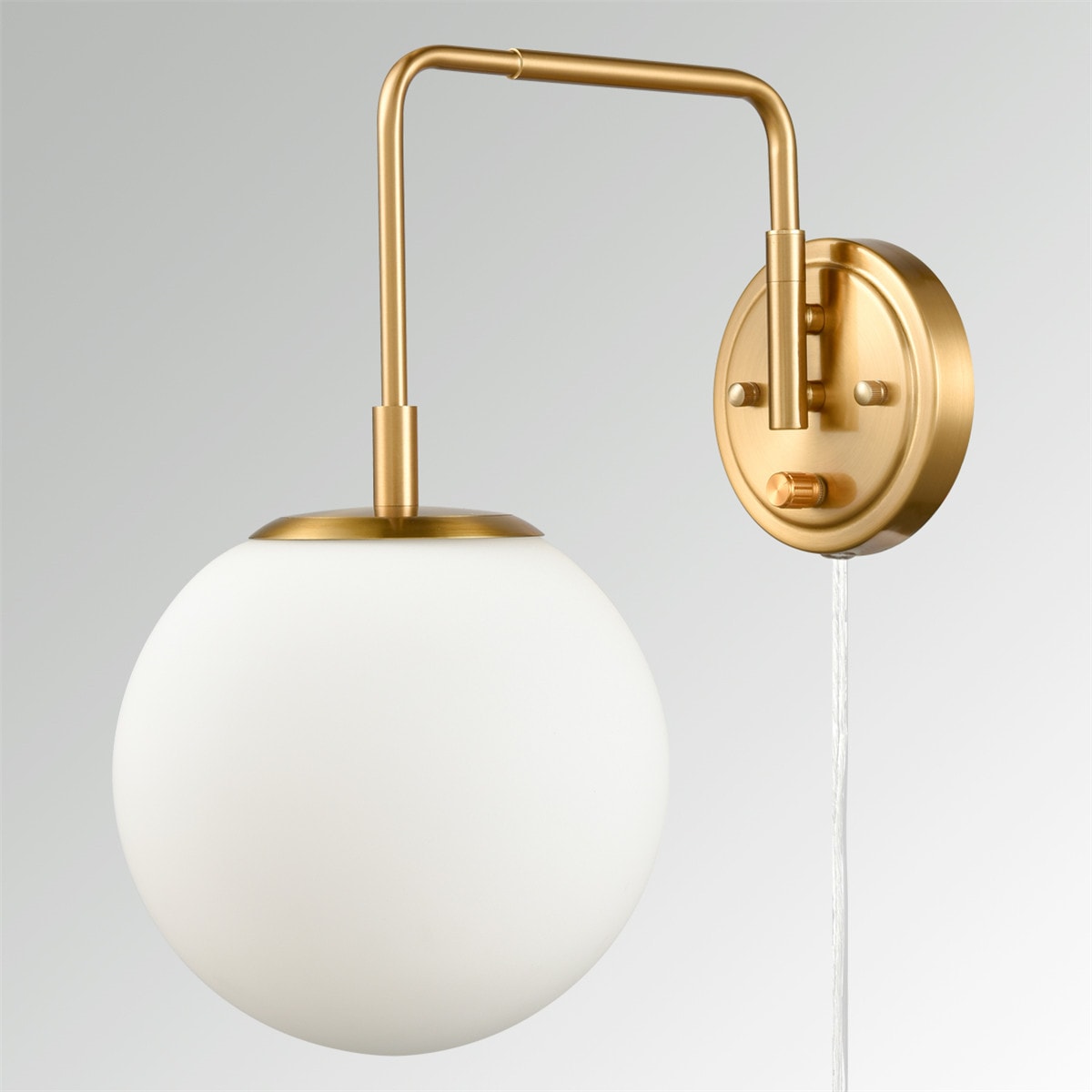 Plug-in Brass Wall Sconce Opal Globe Glass Modern Wall Sconce