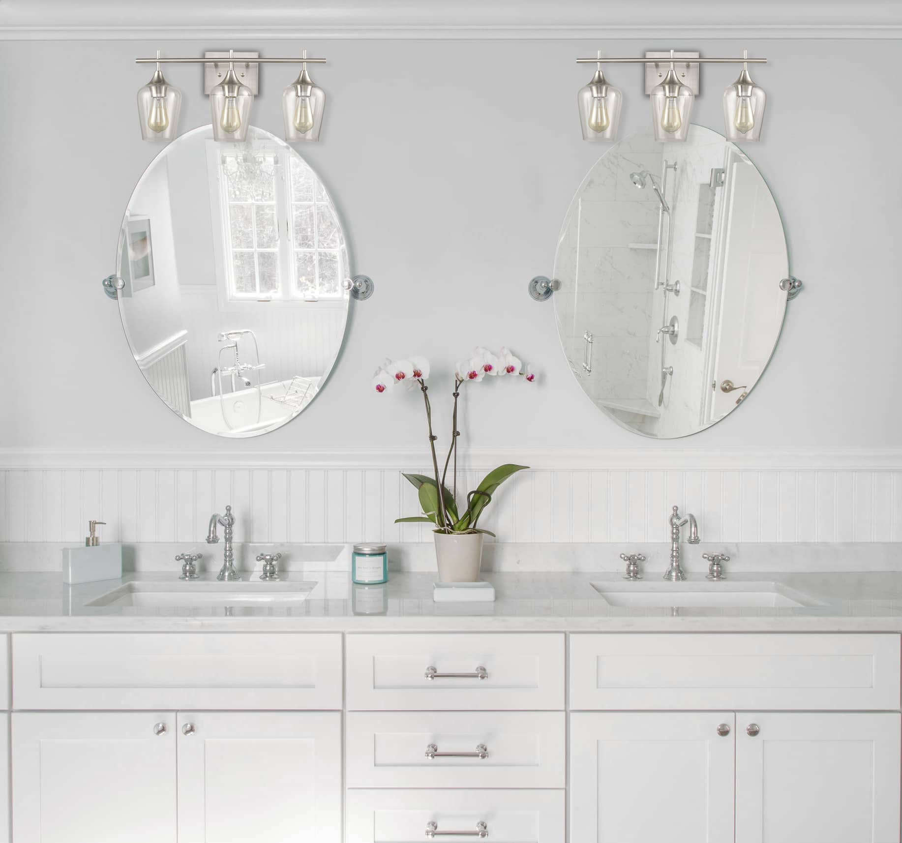 Vintage Bath Vanity Wall Light Over Mirror 3-Light Sconces Brushed Nickel