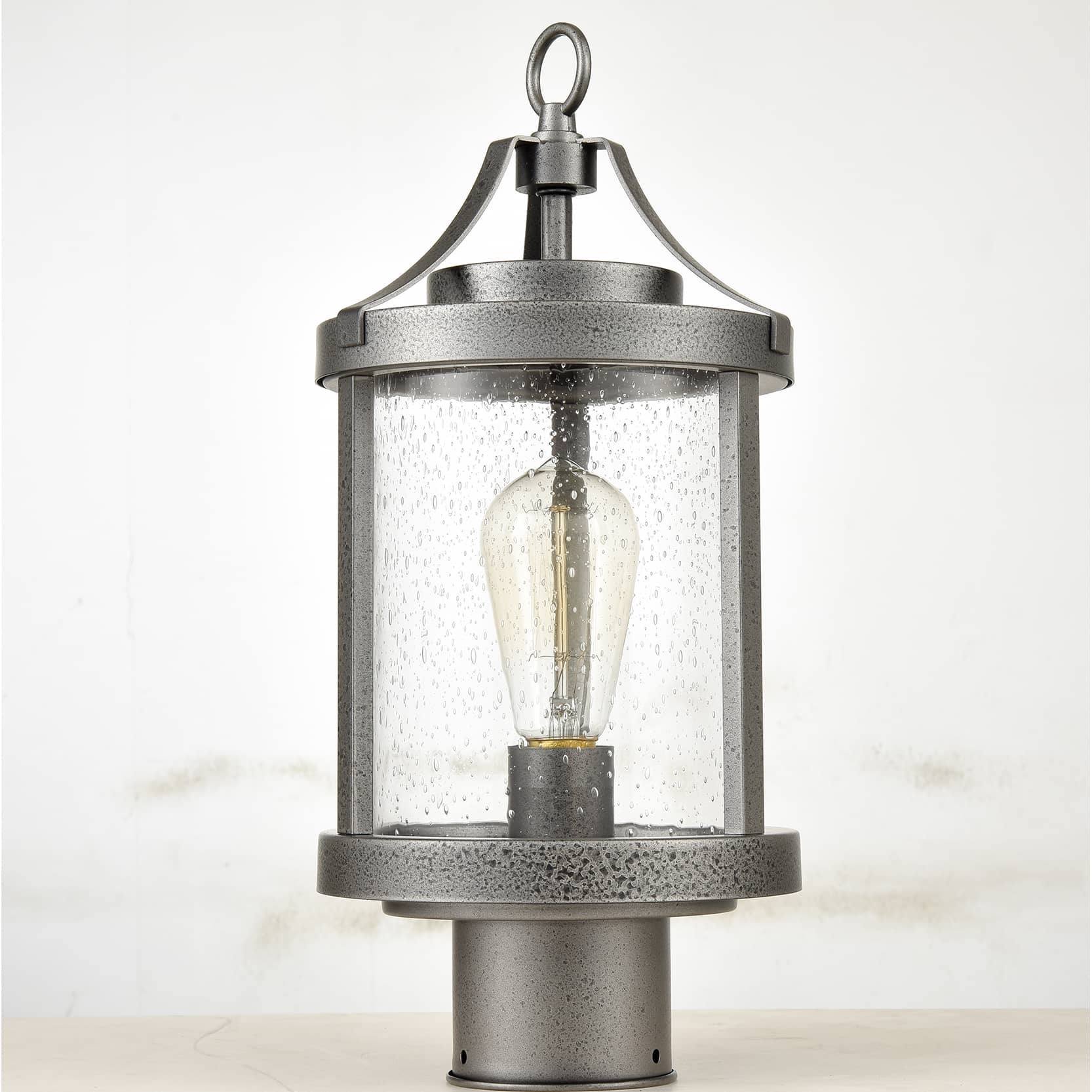 Vintage Outdoor Pole Light Seeded Glass Post Lantern Light Fixture