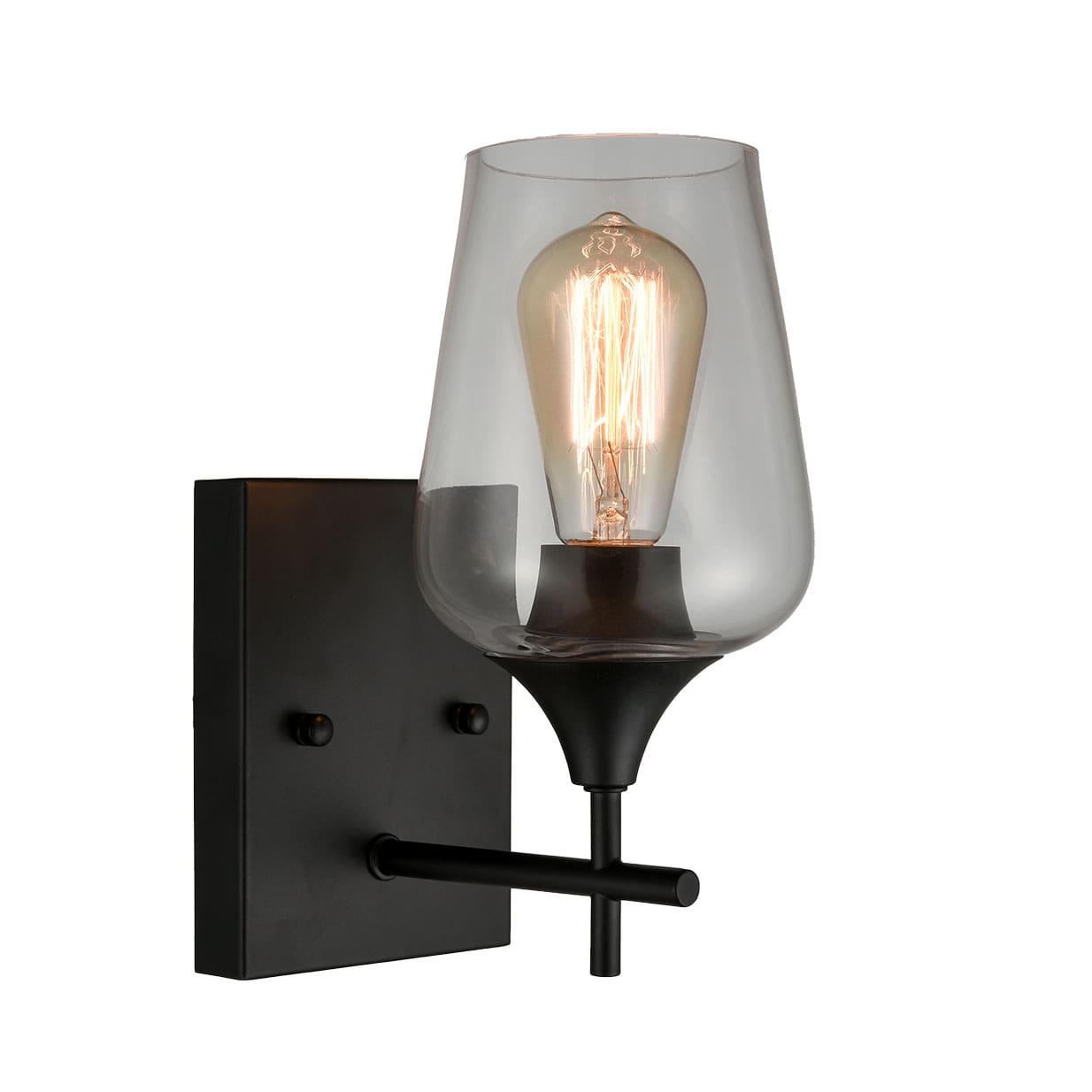 Industrial Clear Glass Wall Sconces Matte Black Bathroom Wall Lights