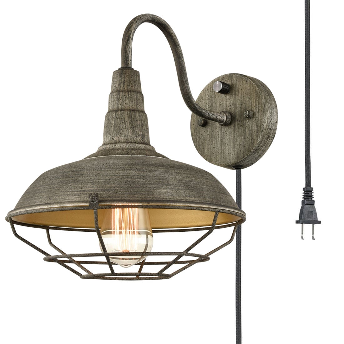 Farmhouse Metal Cage Plug-in Wall Light Distressed Blue