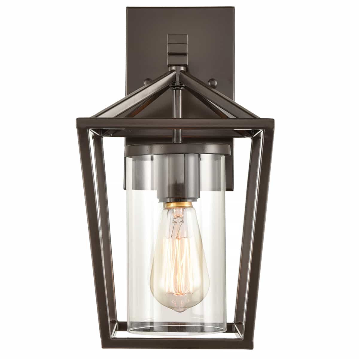 Industrial Bronze Metal Lantern Wall Sconce Glass Shade
