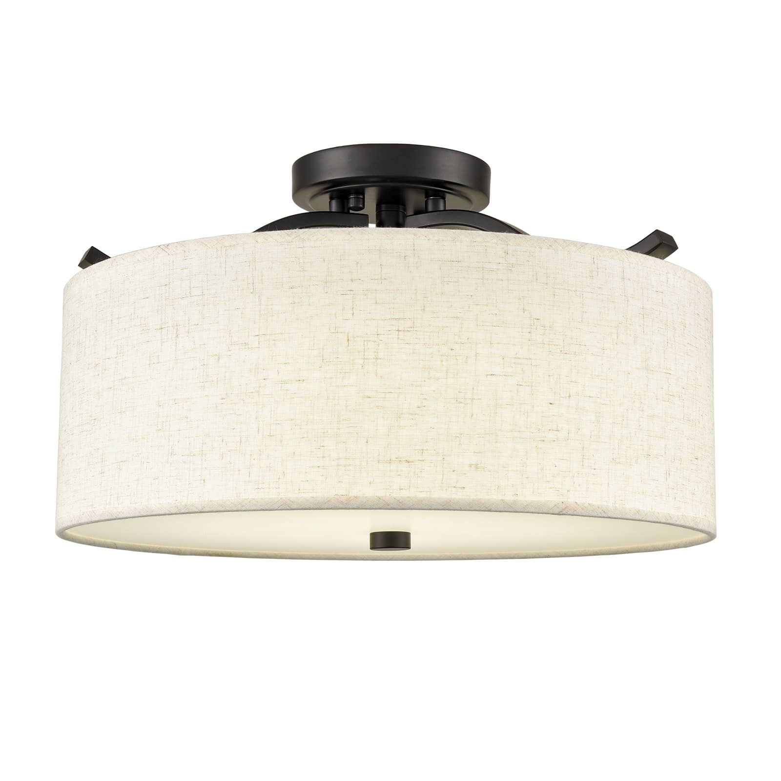 Black Semi Flush Mount Ceiling Light with Fabric Drum Shade Dimmable