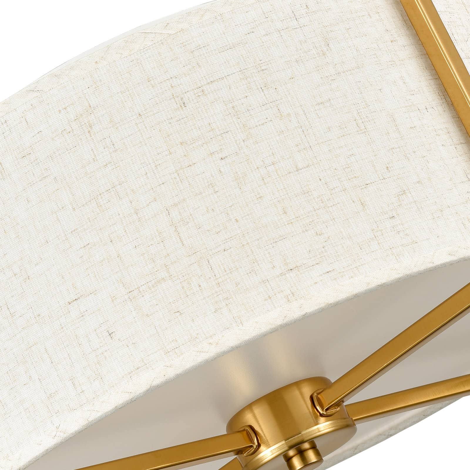 Mid Century Fabric Drum Shade Gold Flush Mount Ceiling Light