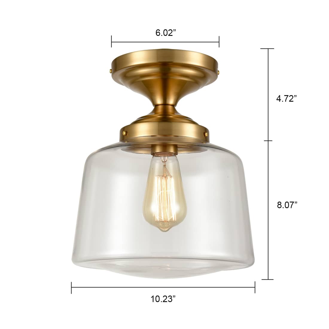 Modern Semi Flush Ceiling Light Brass Fixture with Drum Clear Glass
