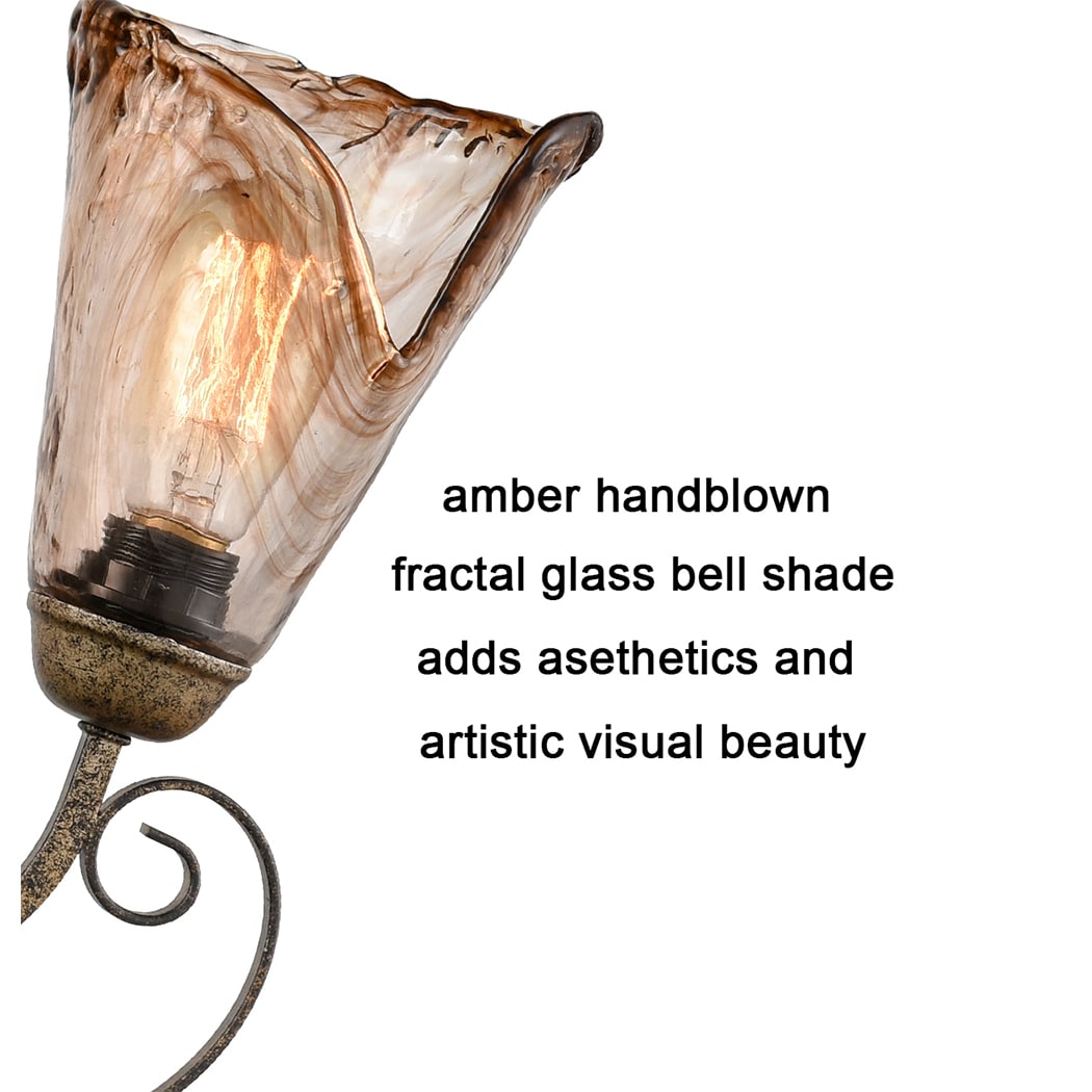 Art Deco Bathroom Vanity Lighting Amber Glass Shade - 5 Light