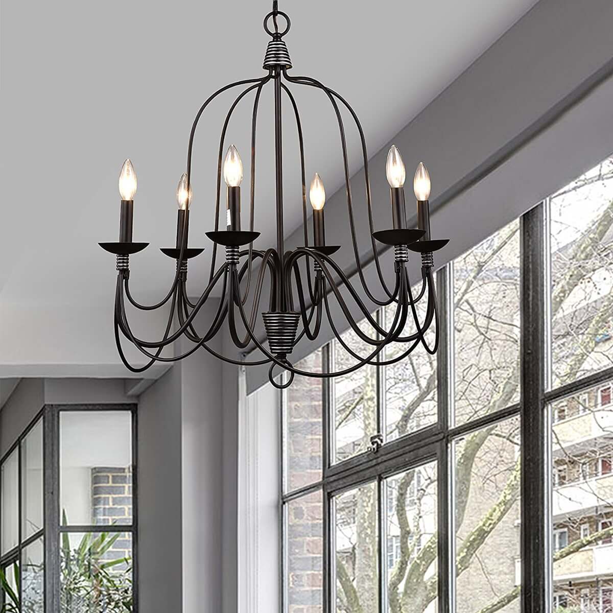 Industrial Bronze Candle Chandelier 6-Light Dining Room Fixture