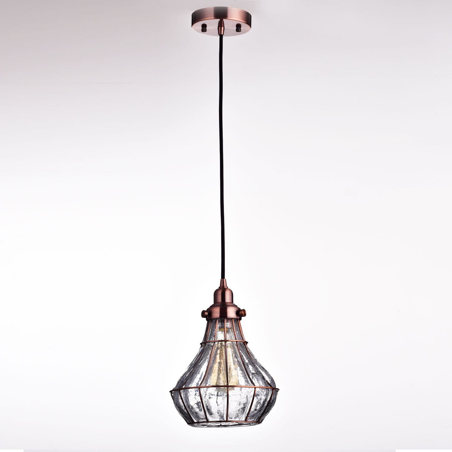 Rustic Cracked Glass Pendant Light Antique Red Copper Finish