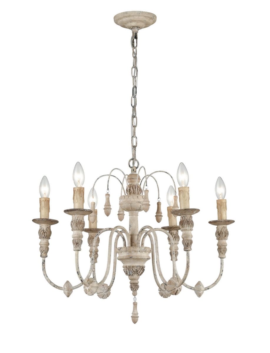 Distressed Cottage Chandelier 6 Light Candle Farmhouse Foyer Lighting Fixture