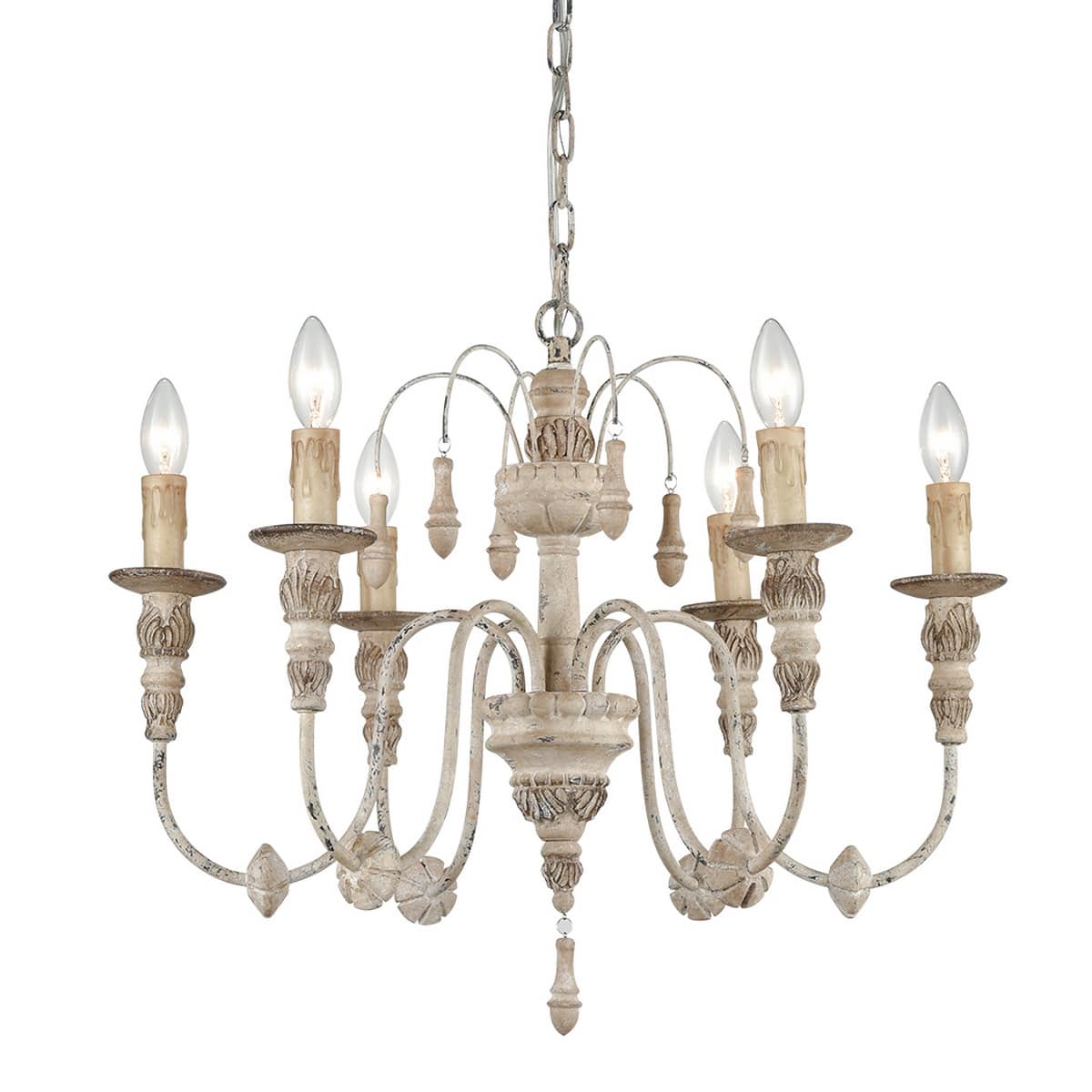 Distressed Cottage Chandelier 6 Light Candle Farmhouse Foyer Lighting Fixture