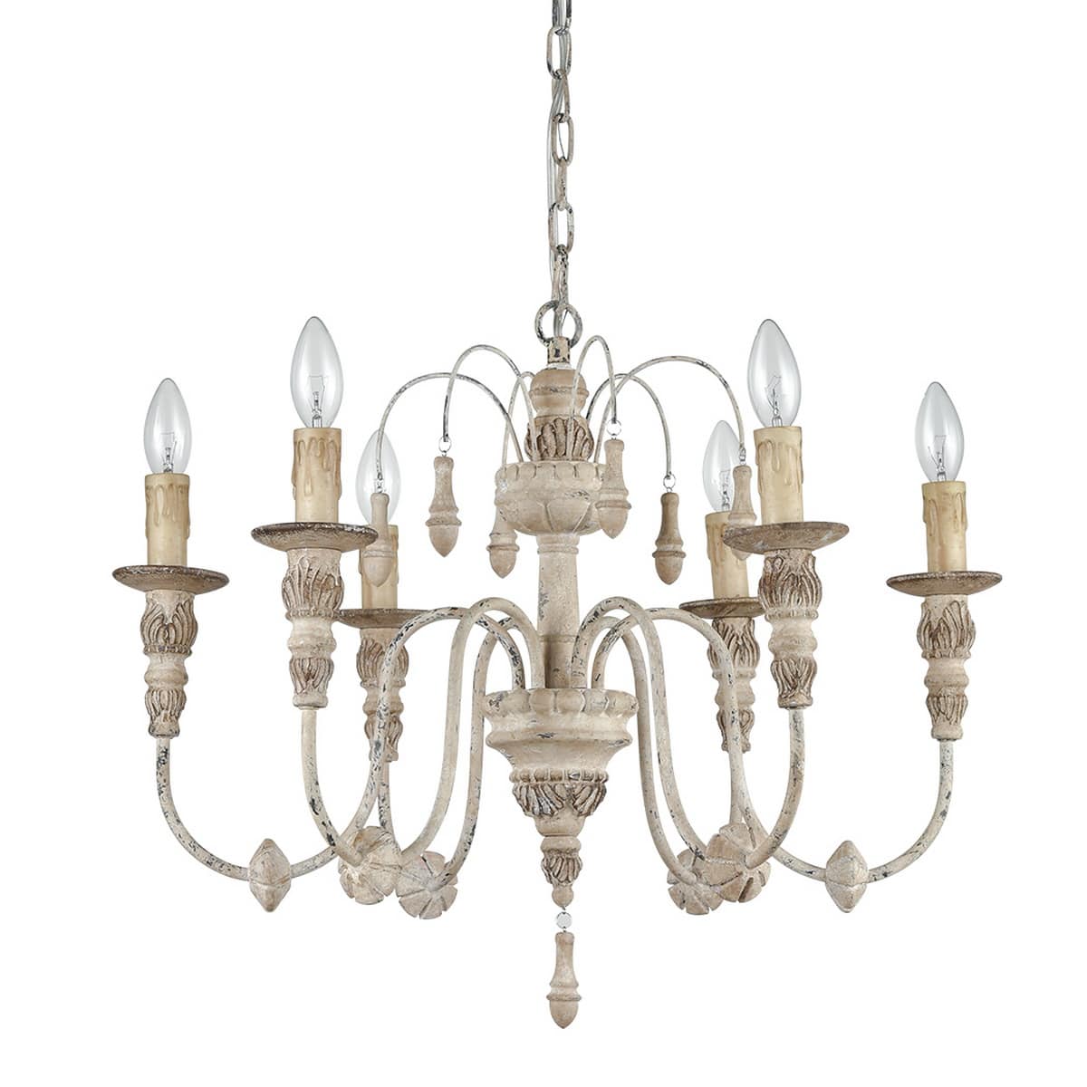 Distressed Cottage Chandelier 6 Light Candle Farmhouse Foyer Lighting Fixture