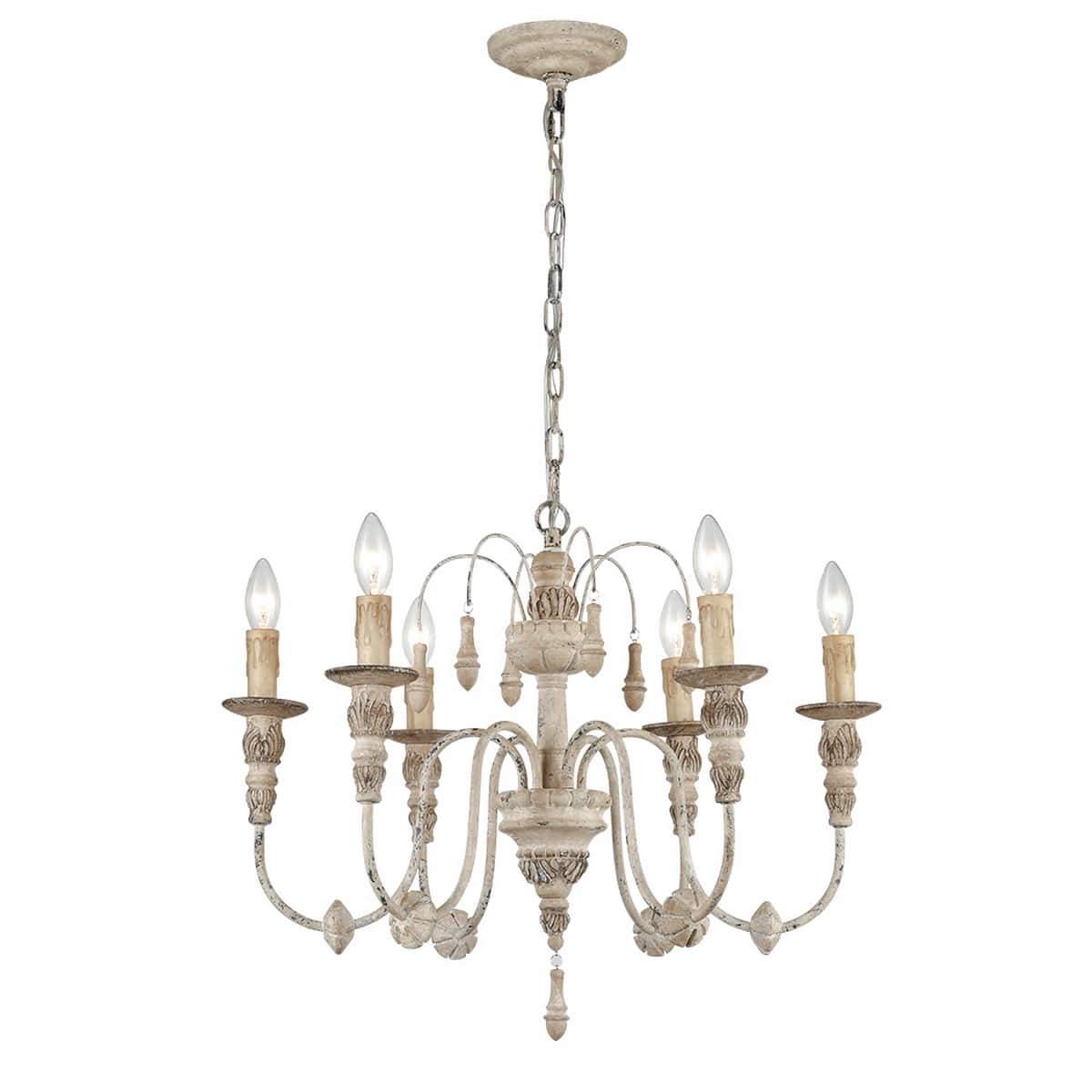 Distressed Cottage Chandelier 6 Light Candle Farmhouse Foyer Lighting Fixture