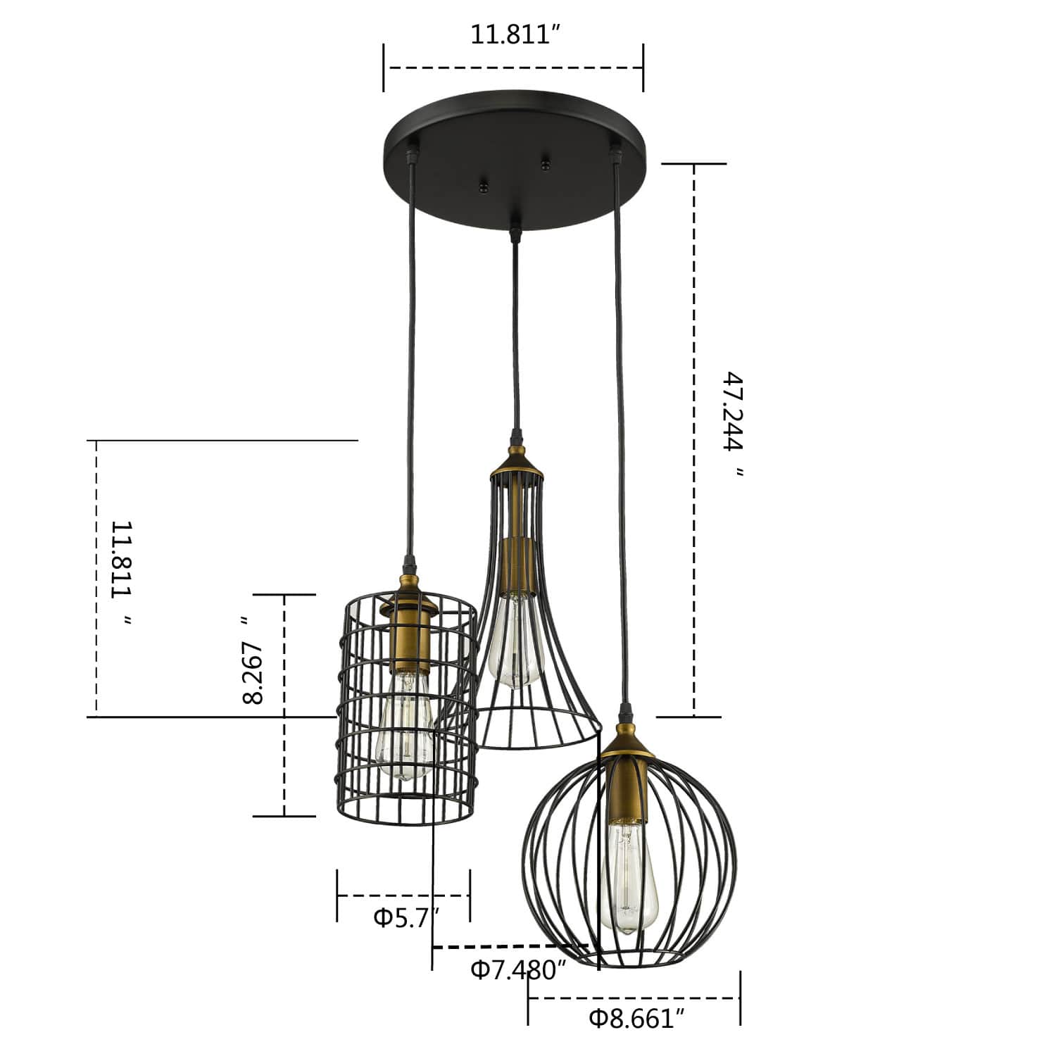 Farmhouse 3-Light Hanging Pendant Chandelier Cage Shade