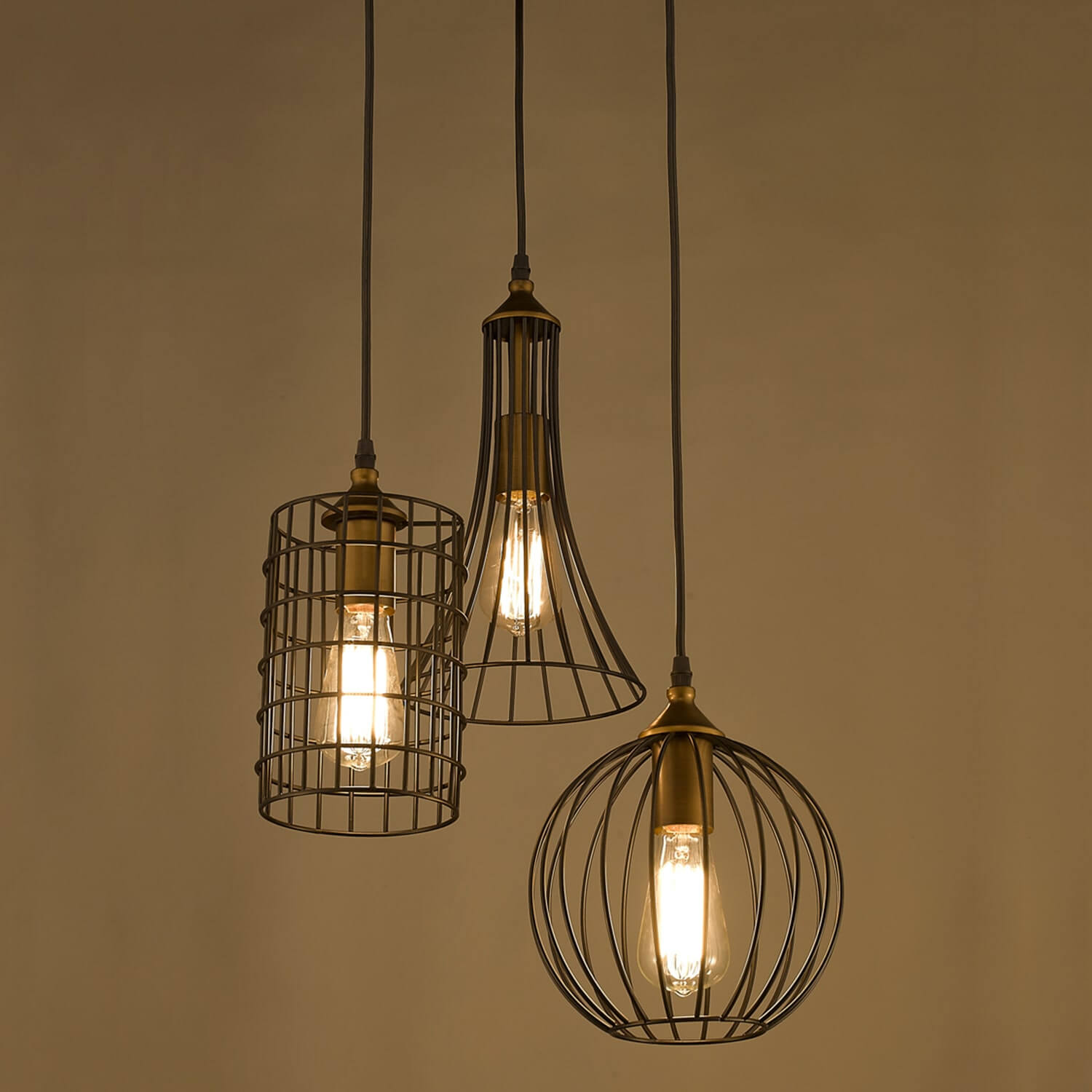 Farmhouse 3-Light Hanging Pendant Chandelier Cage Shade