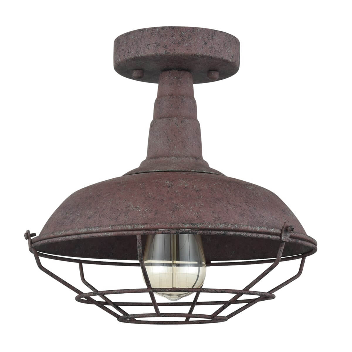 Farmhouse Semi-Flush Ceiling Lights with a Rust Metal Cage