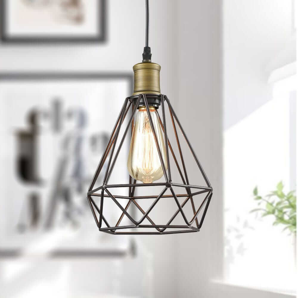 Farmhouse Polygon Wire Cage Hanging Kitchen Pendant Light
