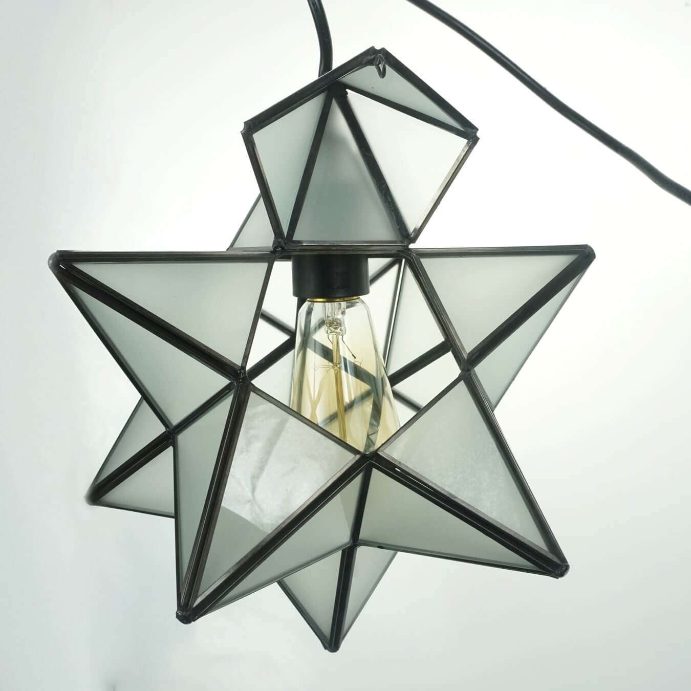 Moravian Star Pendant Light Chandelier Frosted Glass Shade 12”
