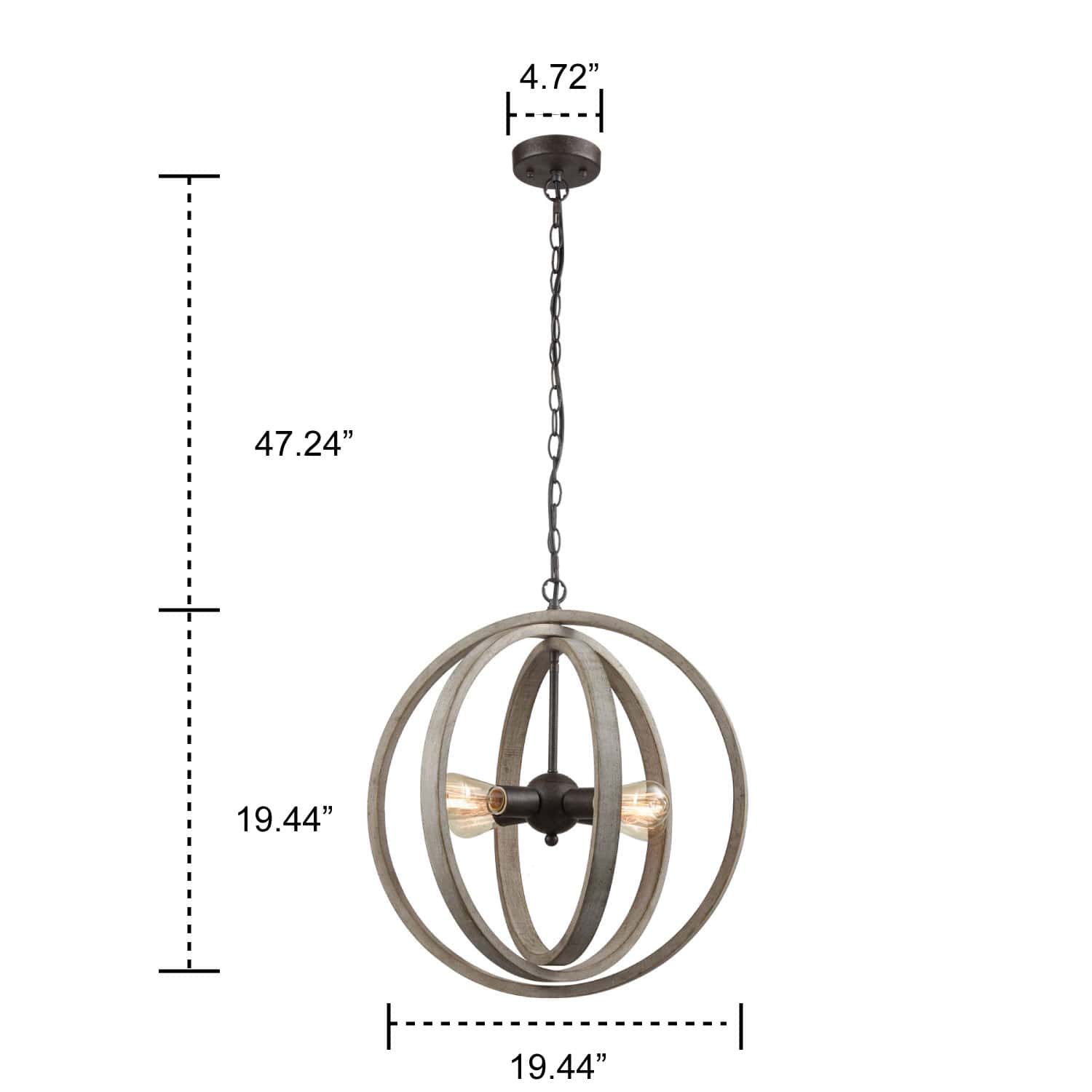 Rustic Pendant Chandelier with Globe Wood Shade - 4 Light
