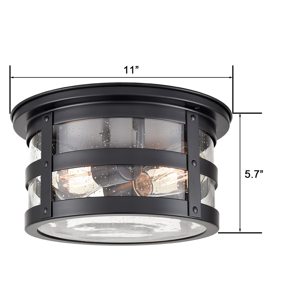 Industrial Black Flush Mount Ceiling Light Seeded Glass Drum Light