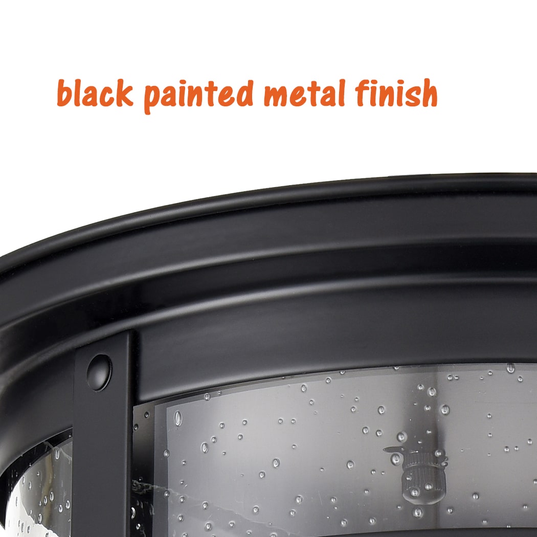 Industrial Black Flush Mount Ceiling Light Seeded Glass Drum Light