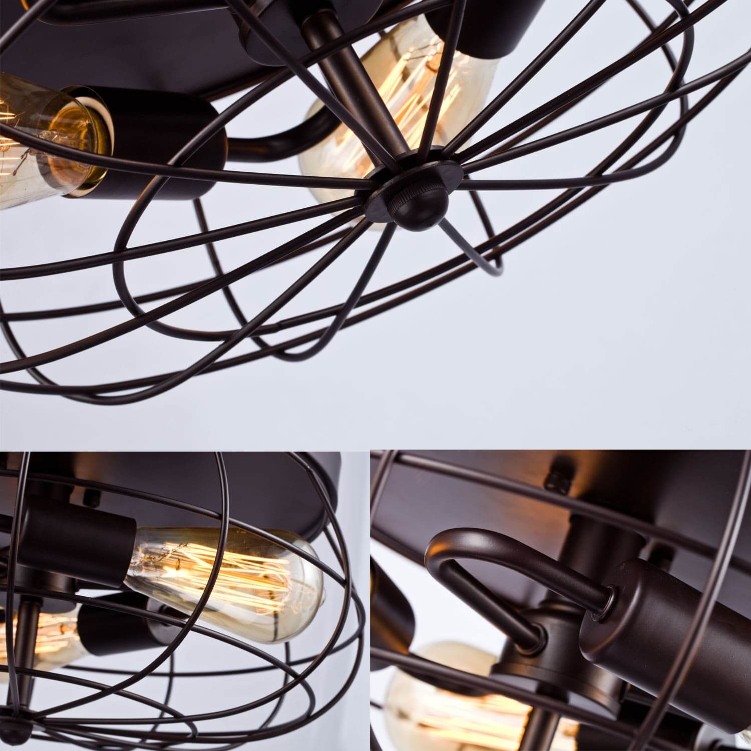Industrial Metal Cage Flush Mount Ceiling Light Round Shape