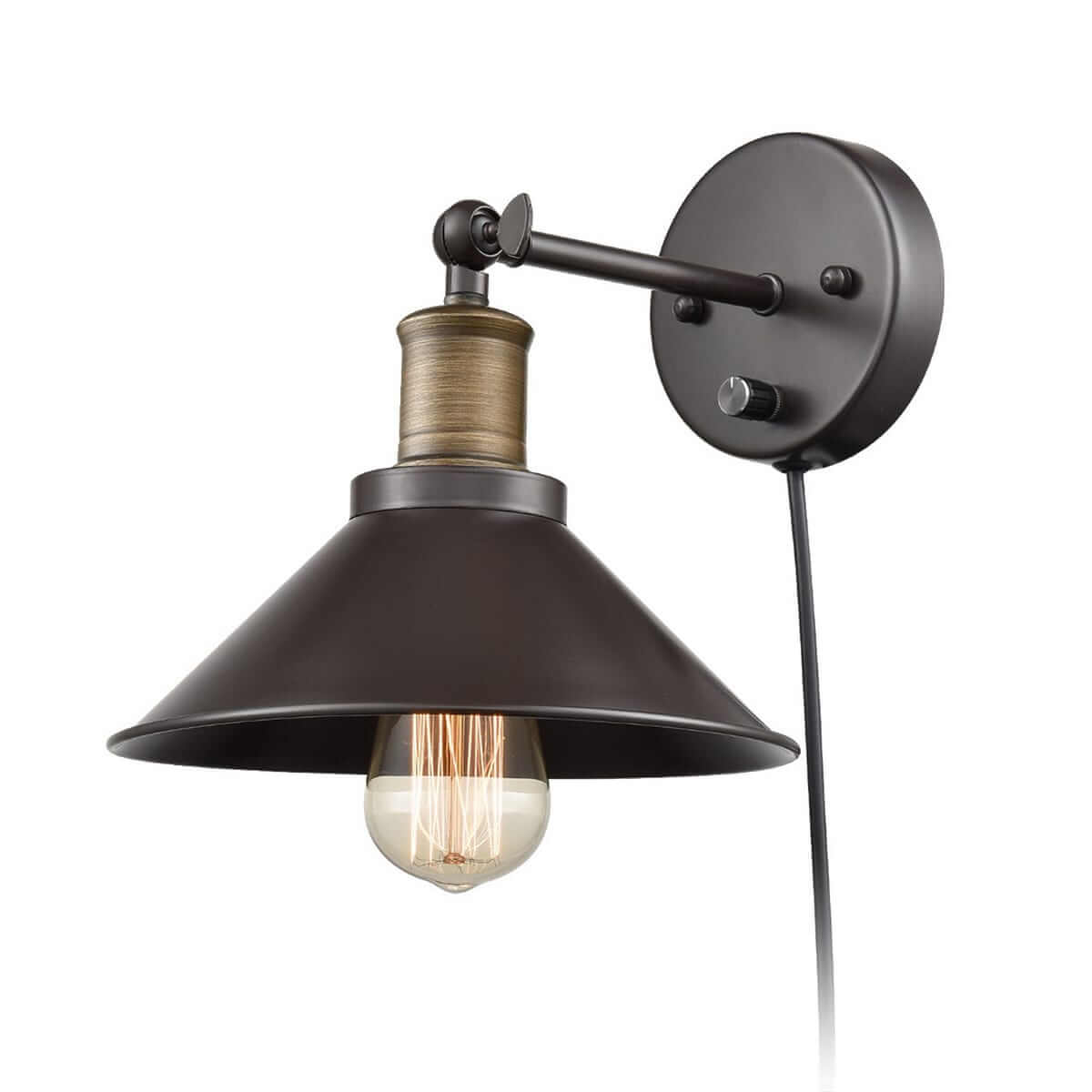 Industrial Bronze Swing Arm Plug-in Wall Lights 1-Light
