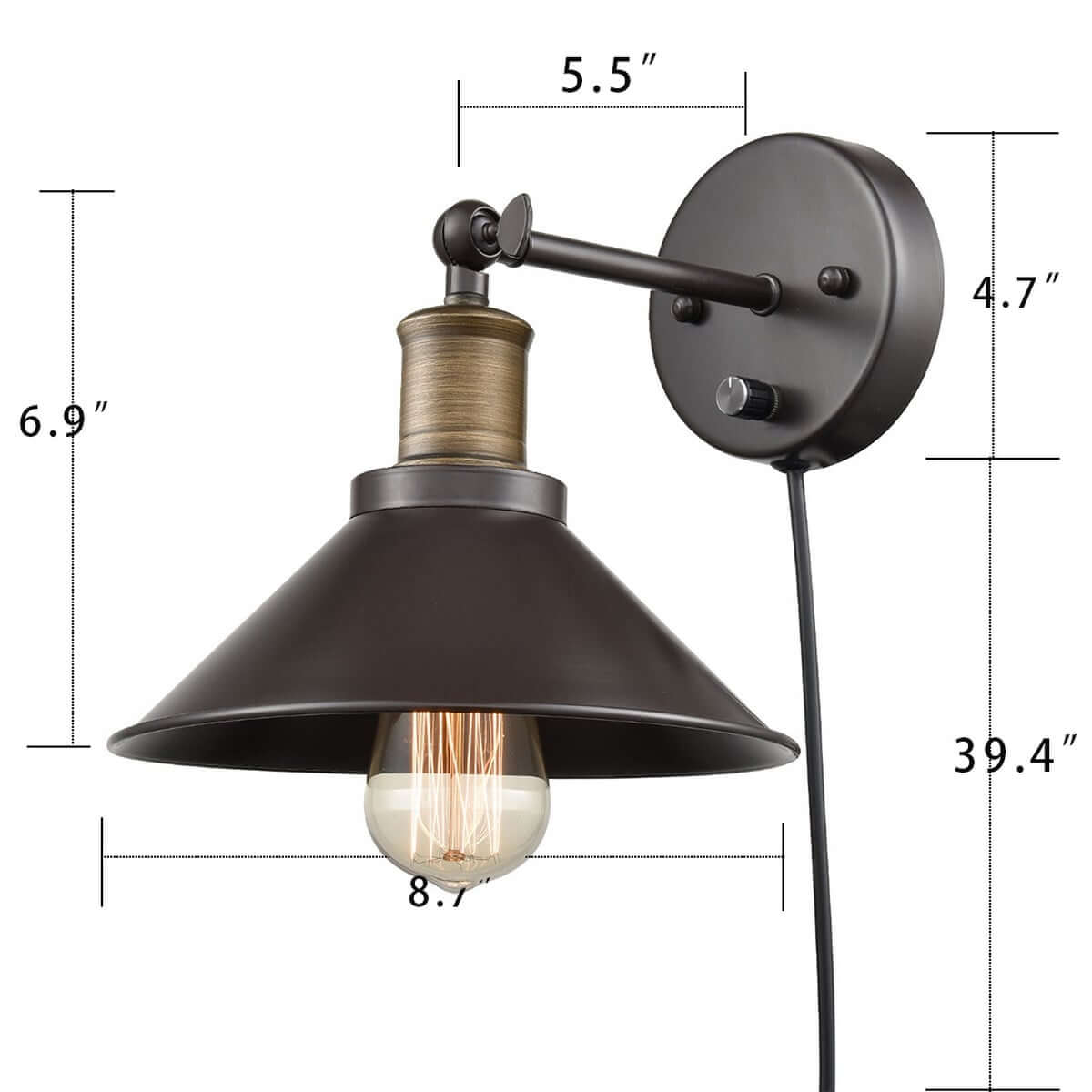 Industrial Bronze Swing Arm Plug-in Wall Lights 2 Pack