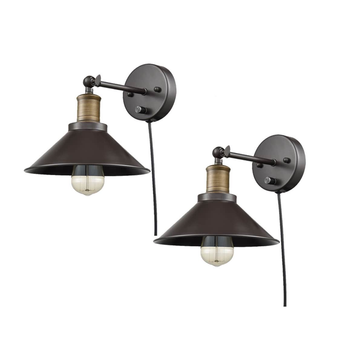 Industrial Bronze Swing Arm Plug-in Wall Lights 2 Pack
