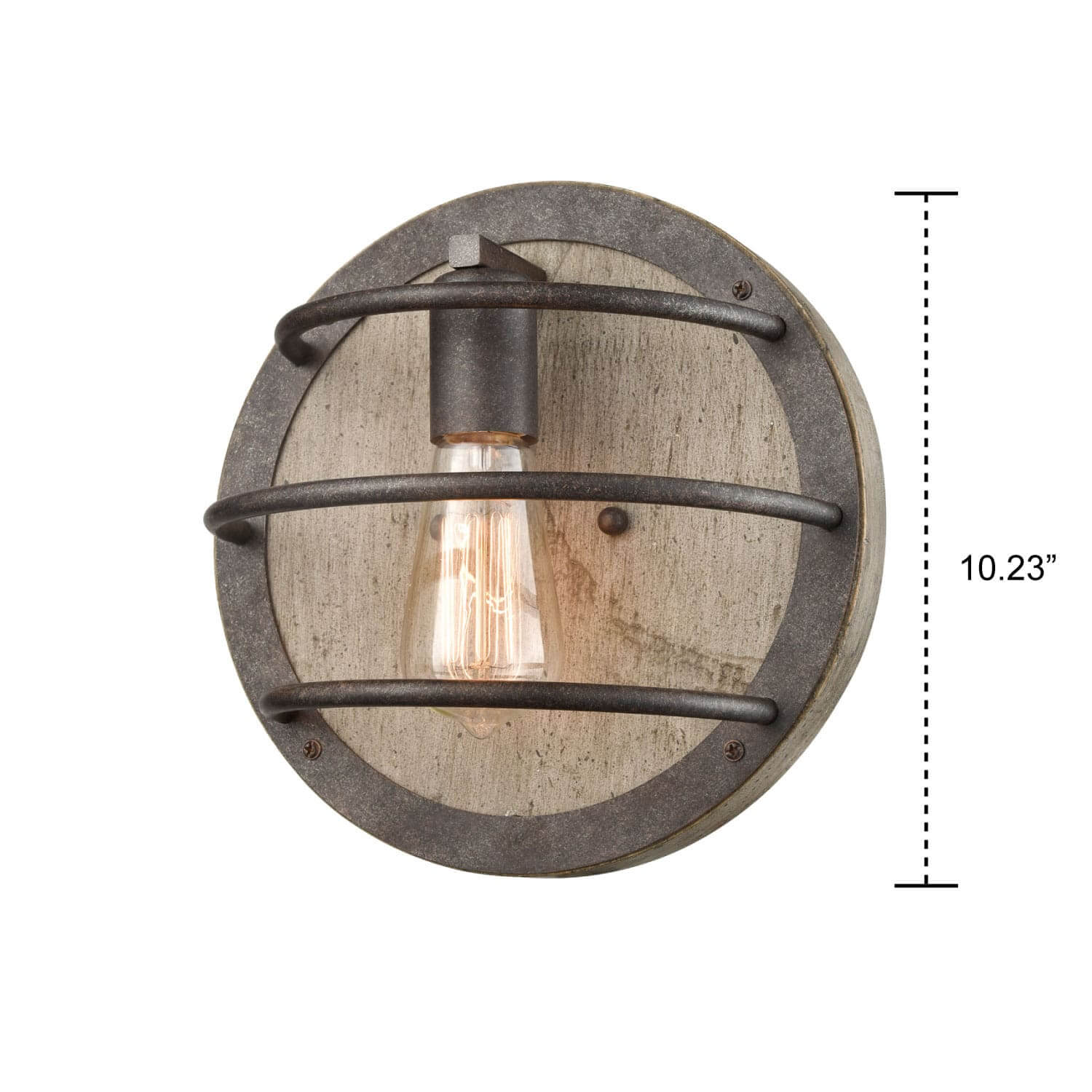 Farmhouse Wall Sconce with Wooden Round Shade Rust Finish