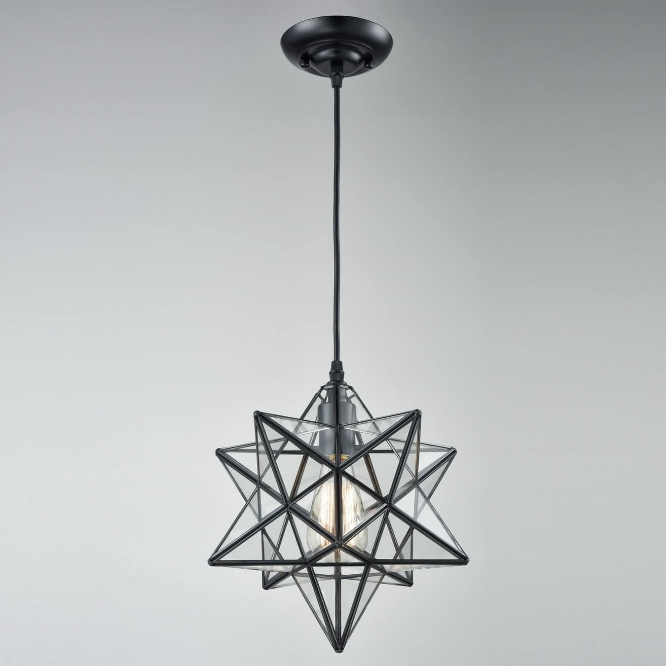 Moravian Star Pendant Lights Clear Glass Shade, 12''