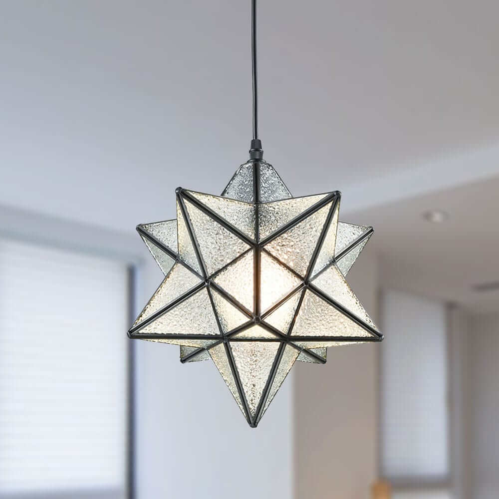 Moravian Star Pendant Light with Textured Glass Shade, 12''