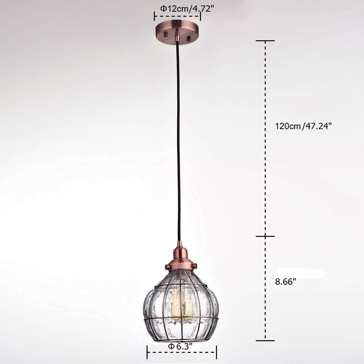 Rustic Cracked Glass Globe Pendant Lights, Red Copper Finish