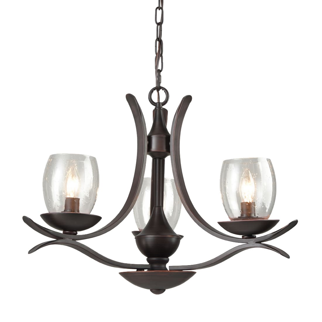 Rustic Bronze Dining Room Chandelier with Seeded Glass - 3 Light