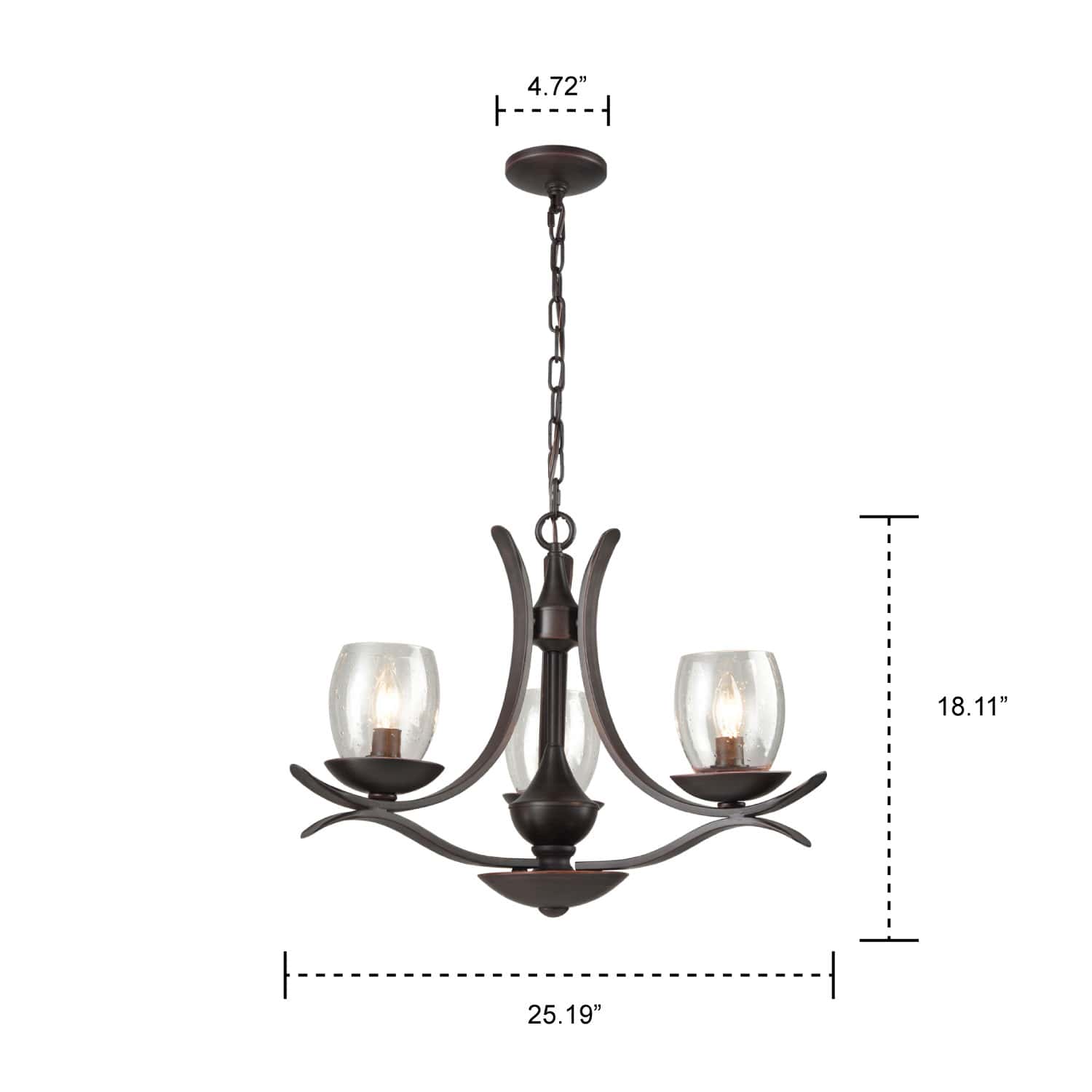 Rustic Bronze Dining Room Chandelier with Seeded Glass - 3 Light