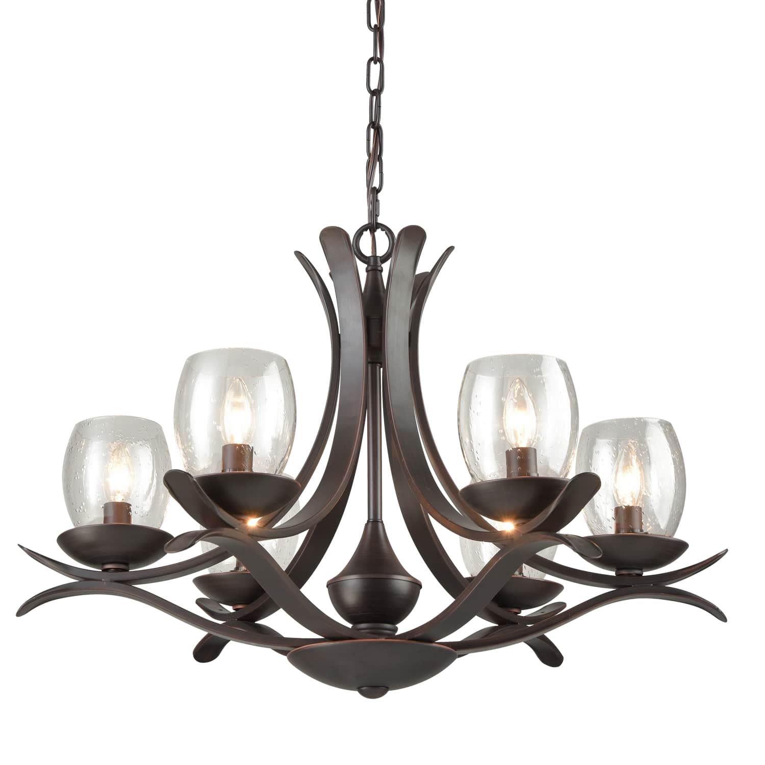 Rustic Bronze Dining Room Chandelier with Seeded Glass - 6 Light