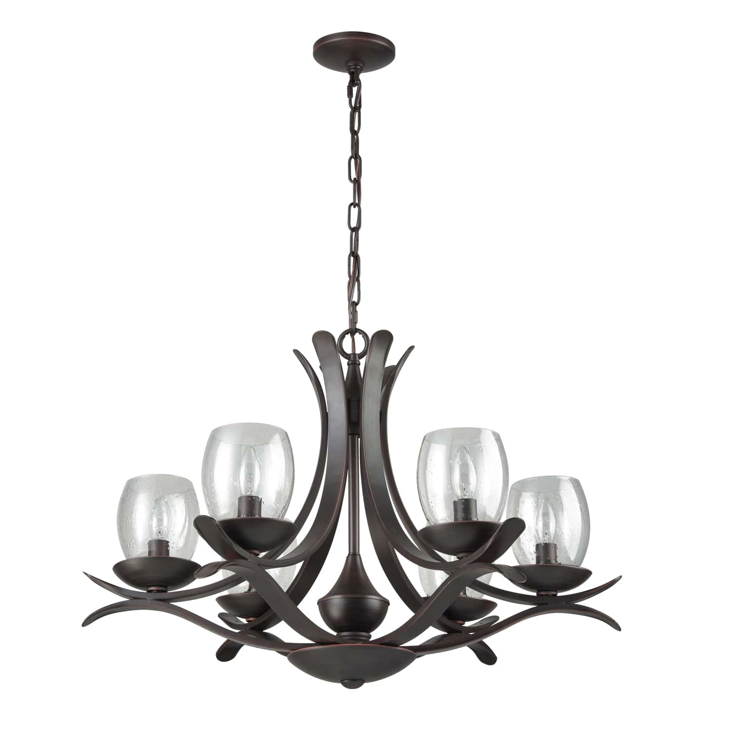 Rustic Bronze Dining Room Chandelier with Seeded Glass - 6 Light