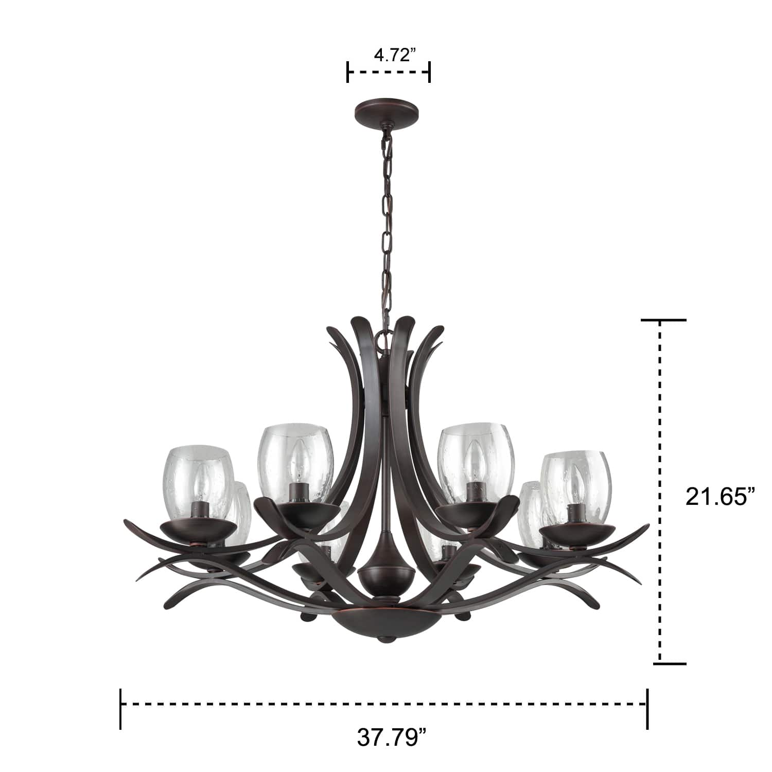 Rustic Bronze Dining Room Chandelier with Seeded Glass - 8 Light