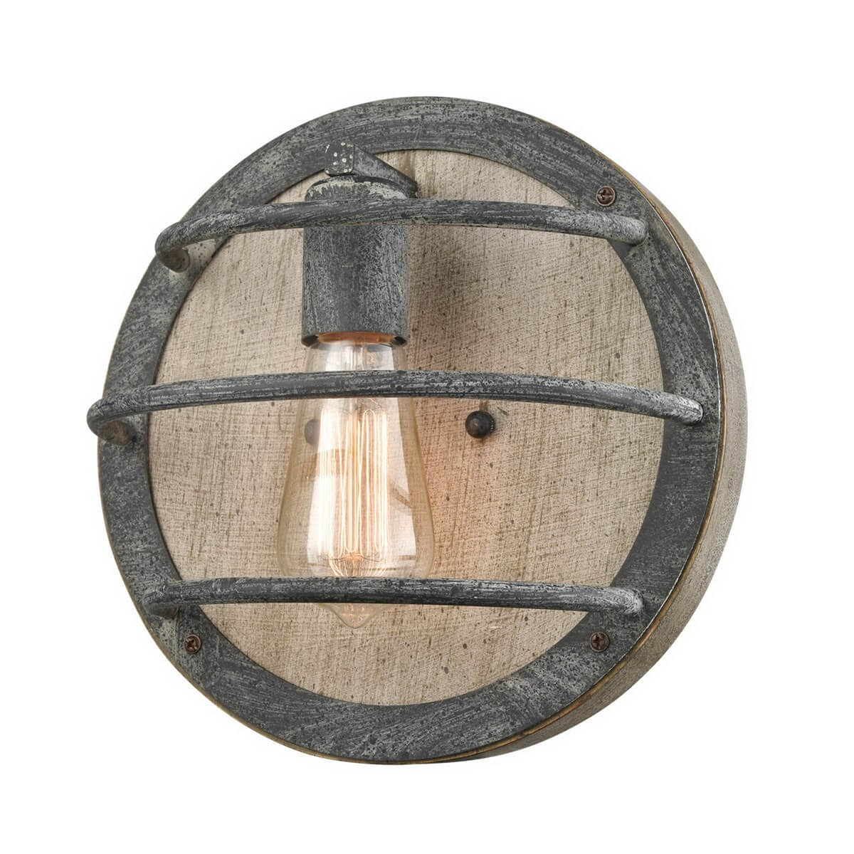 Round Rustic Wood Wall Sconce in Stained Slate Finish