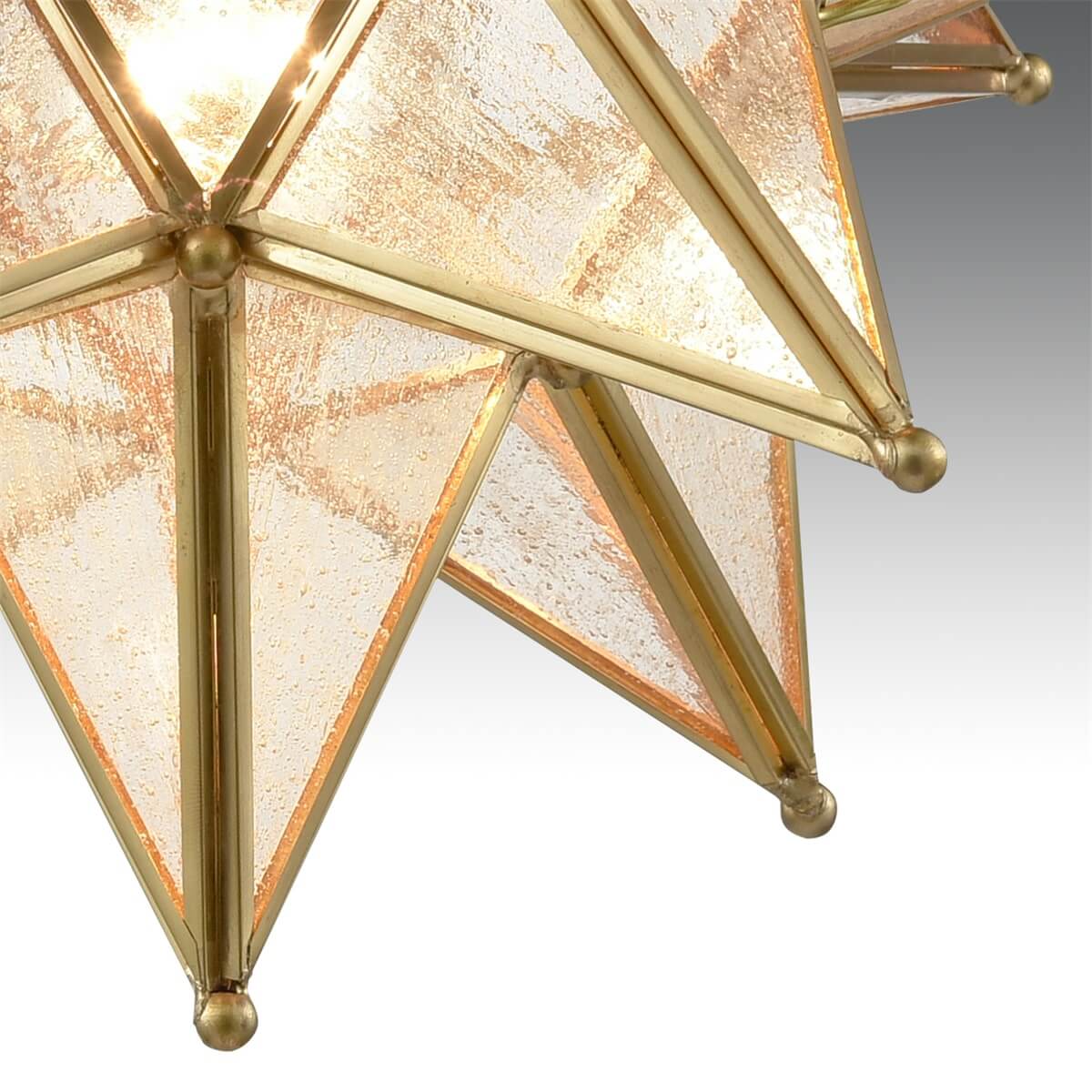 Seeded Glass Brass Moravian Star Ceiling Light Flush Mount
