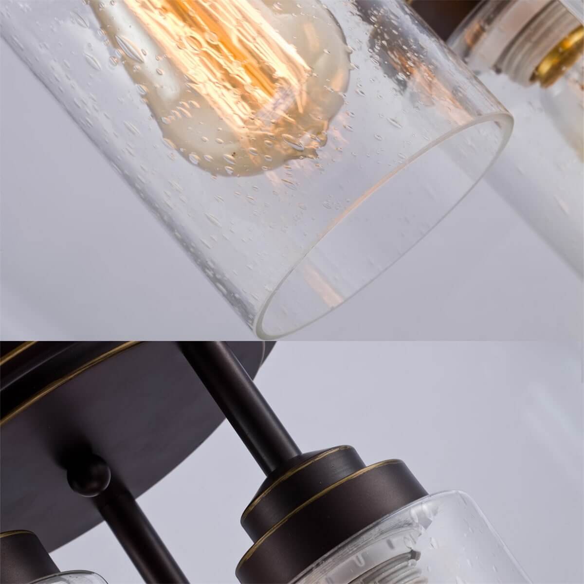 Cylinder 3-Light Flush Mount Ceiling Lights, Seeded Glass