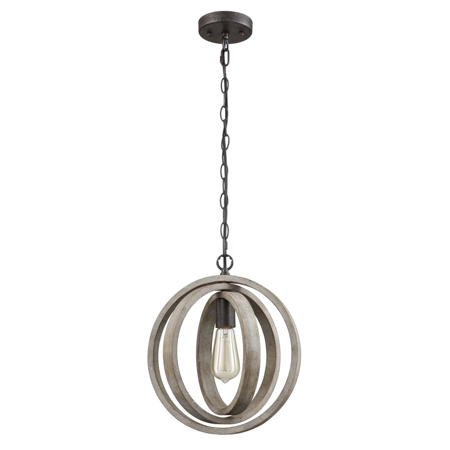 Rustic Pendant Chandelier with Globe Wood Shade - 1 Light