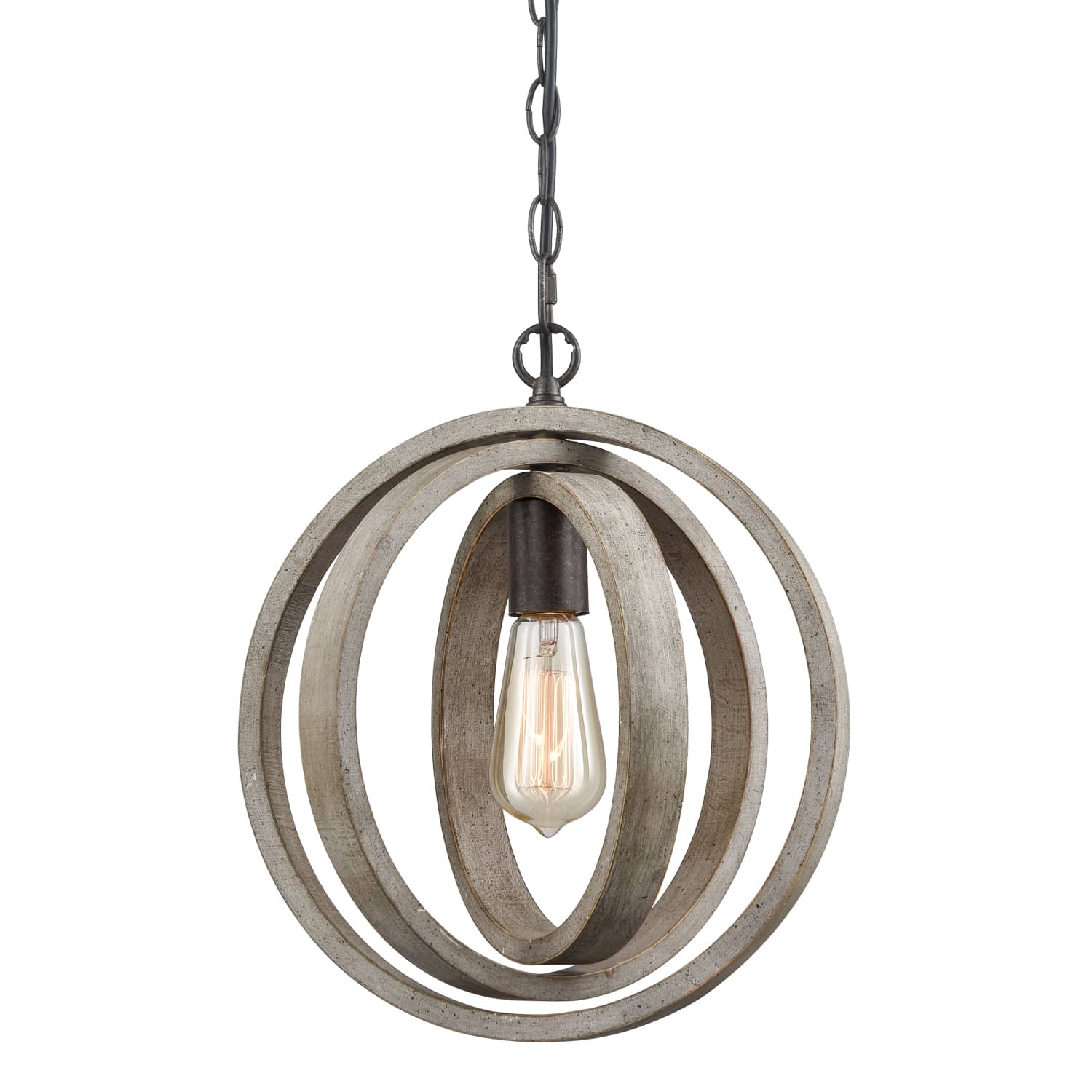 Rustic Pendant Chandelier with Globe Wood Shade - 1 Light