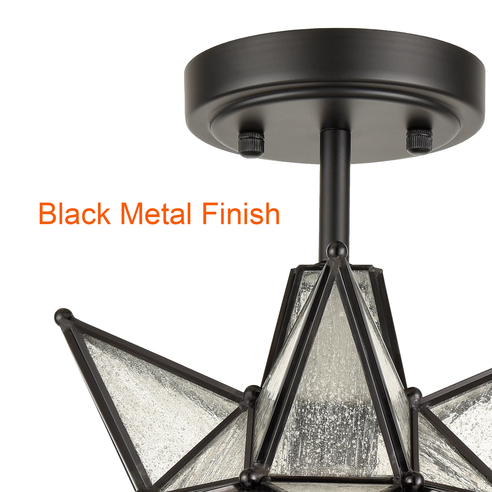 Black Moravian Star Ceiling Light Etched Glass Shade