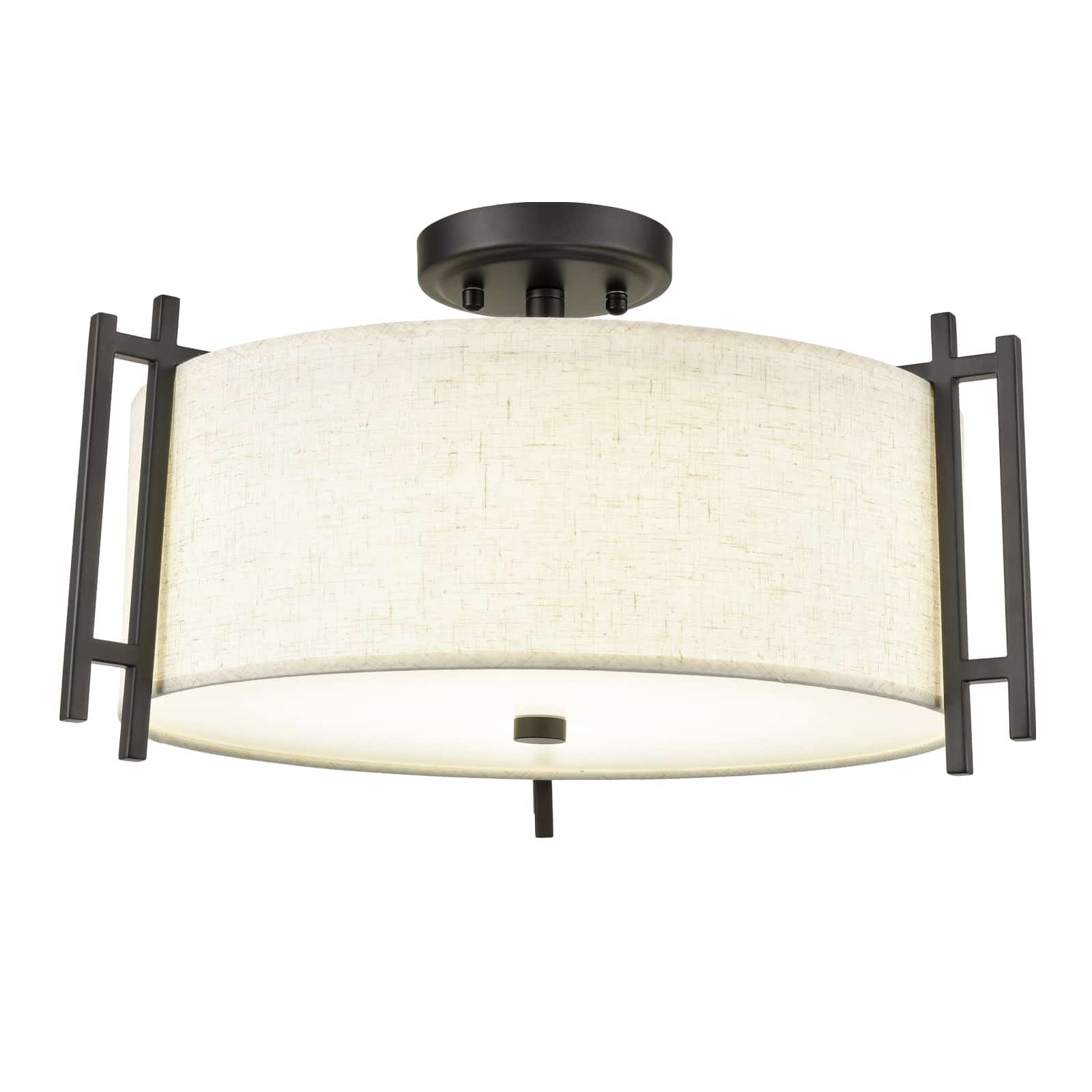 Industrial Semi Flush Mount LED Ceiling Light with Drum Linen Shade
