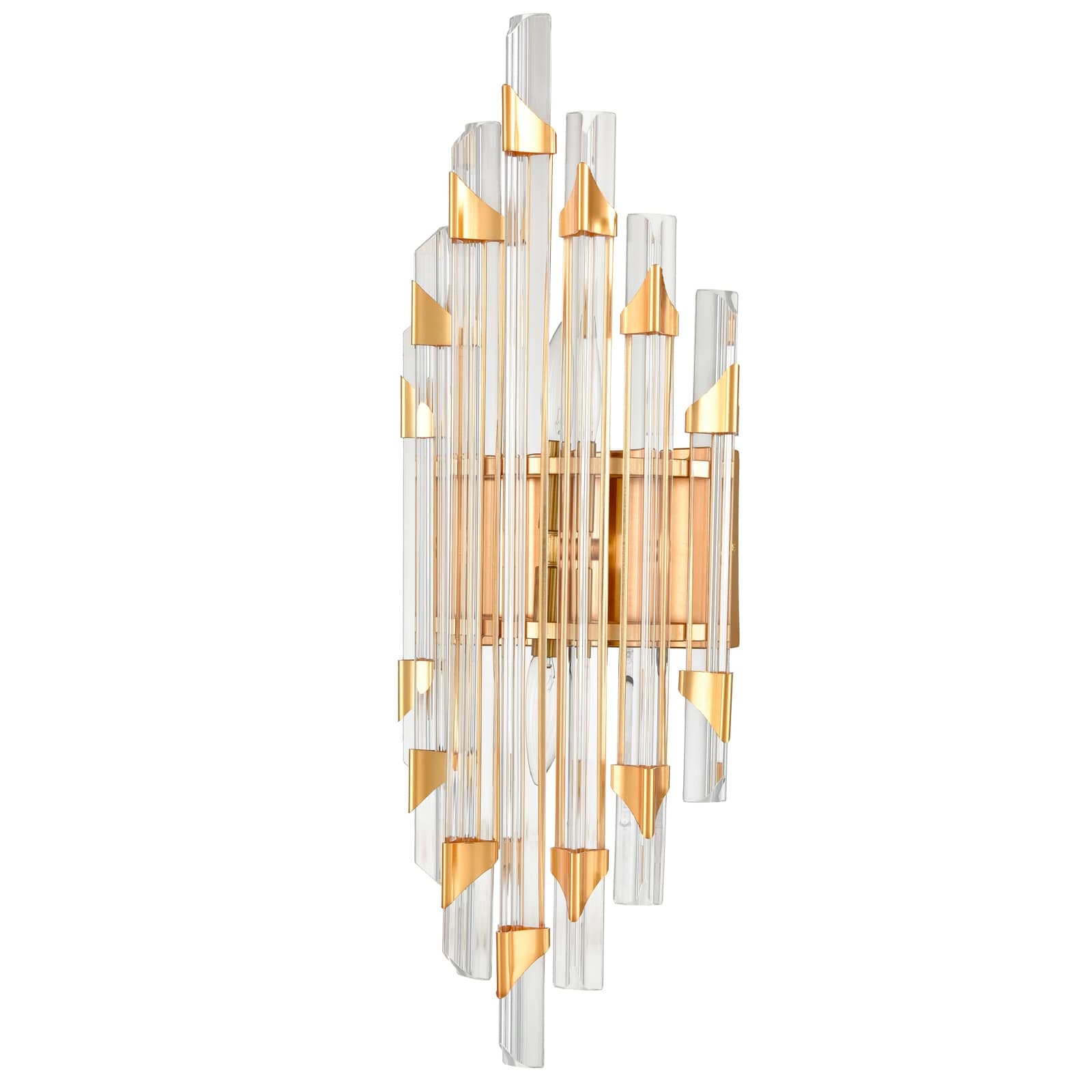 Mid-Century Modern Brass Crystal Wall Sconce 2-Light